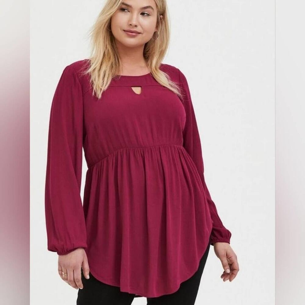 Torrid Babydoll magenta Gauze Keyhole Front Tunic Top plus size 1 1X